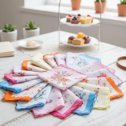 20 PCS Handkerchiefs for Women,Floral Soft Cotton Embroidered Handkerchief for Tea Party Decorations,Wedding & Bridal Shower Favors in Saudi Arabia