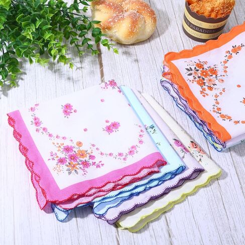 20 PCS Handkerchiefs for Women,Floral Soft Cotton Embroidered Handkerchief for Tea Party Decorations,Wedding & Bridal Shower Favors in Saudi Arabia