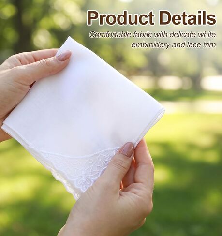 6 PCS Lace Handkerchief, 11 * 11 Inch Square White Handkerchiefs for Women with Elegant Embroidery for Afternoon Tea Party in Kuwait