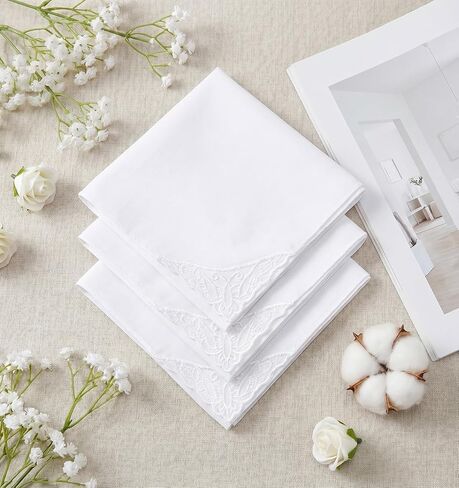 6 PCS Lace Handkerchief, 11 * 11 Inch Square White Handkerchiefs for Women with Elegant Embroidery for Afternoon Tea Party in Kuwait