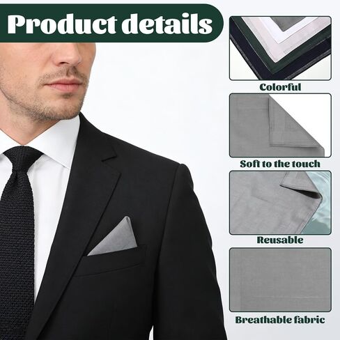 5 Pcs Handkerchiefs for Men Soft Cotton, Cotton Suit Handkerchiefa with Stiching Assorted Solid Color Pocket Squares for Men 5 Colors 15.74✕15.74 Inch in Kuwait