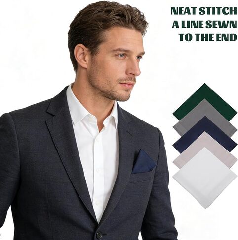 5 Pcs Handkerchiefs for Men Soft Cotton, Cotton Suit Handkerchiefa with Stiching Assorted Solid Color Pocket Squares for Men 5 Colors 15.74✕15.74 Inch in Kuwait