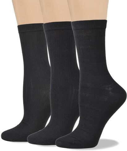 COTTON DAY Women's Thin Textured Cotton Dress Socks 3 Pack Black Cream White Spring Summer in Saudi Arabia