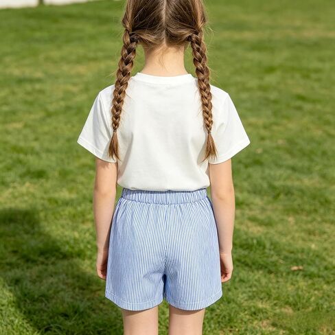 Girls Clothes Summer 2 Piece Outfits Cute Strawberry Lemon Shell Graphic Tee+ Striped Shorts Set Kids Clothing Sets in Saudi Arabia