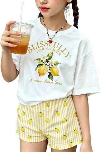 Girls Clothes Summer 2 Piece Outfits Cute Strawberry Lemon Shell Graphic Tee+ Striped Shorts Set Kids Clothing Sets in Saudi Arabia