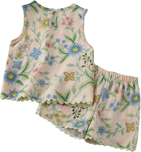 WDIRARA Girl's 2 Piece Summer Outfits Floral Tank Top Shorts Set Vacation Outfits in Kuwait