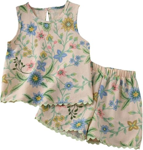 WDIRARA Girl's 2 Piece Summer Outfits Floral Tank Top Shorts Set Vacation Outfits in Kuwait