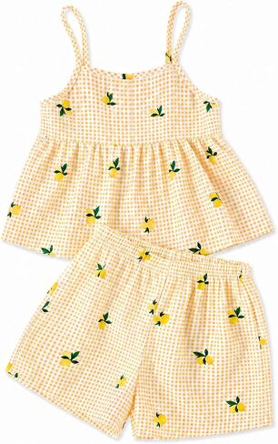 Toddler Girl Clothes Summer 2 Piece Outfit Plaid Camisole Top + Short Girl Summer Clothing,Size 4-8 Years in Saudi Arabia