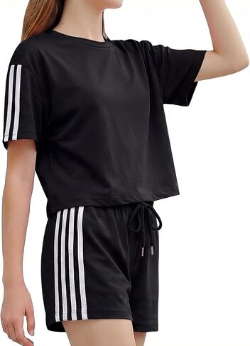 Girls 2 Piece Outfits Short Sleeve Shirts and Shorts Set Girls Summer Outfits Sports Tracksuit for 7-14 Years Old in Saudi Arabia