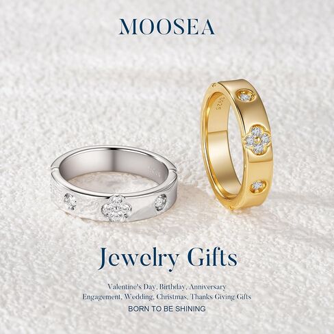 MOOSEA 5 مم مويسانيتي خاتم الزفاف، مختبر تم إنشاؤه مويسانيتي خاتم 925 الفضة الاسترليني خاتم الزفاف الذكرى السنوية وعد خواتم للنساء هدايا المجوهرات (حجم 6-8) in Kuwait