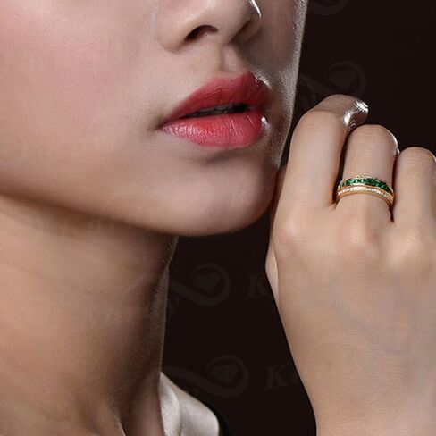 Kardy Natural Emerald Gemstone Princess Cut Solid 14K Yellow Gold Wedding Emerald Diamond Band Ring Set for Women in Saudi Arabia