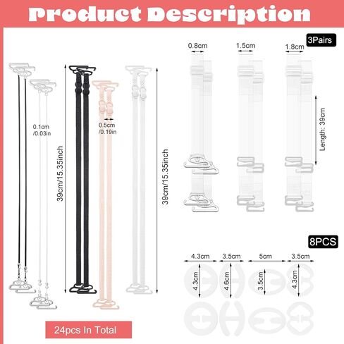 Clear Bra Straps for Women, Invisible Bra Straps Non-slip Bra Strap Holders & Replacement Straps – 8 Clips + 16 Detachable Straps for Slipping & Strapless Bras in Kuwait