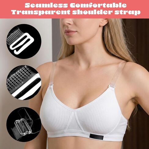 Clear Bra Straps for Women, Invisible Bra Straps Non-slip Bra Strap Holders & Replacement Straps – 8 Clips + 16 Detachable Straps for Slipping & Strapless Bras in Kuwait