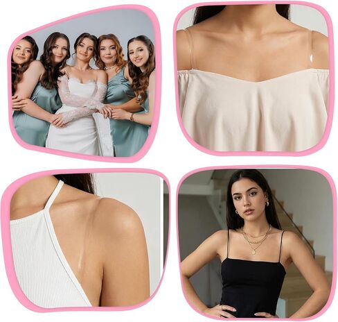Clear Bra Straps for Women, Invisible Bra Straps Non-slip Bra Strap Holders & Replacement Straps – 8 Clips + 16 Detachable Straps for Slipping & Strapless Bras in Kuwait