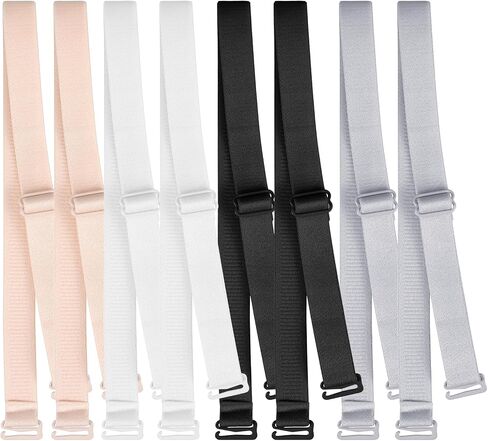 4 Pairs Bra Straps Replacement, 18mm Width Bra Strap Elastic Adjustable Bras Strap Holders for Slipping, Dress Straps for Strapless Dress-Removable, Multi Color (White/Black/Gray/Nude) in Saudi Arabia