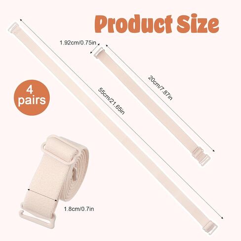 4 Pairs Bra Straps Replacement, 18mm Width Bra Strap Elastic Adjustable Bras Strap Holders for Slipping, Dress Straps for Strapless Dress-Removable, Multi Color (White/Black/Gray/Nude) in Saudi Arabia