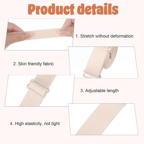 4 Pairs Bra Straps Replacement, 18mm Width Bra Strap Elastic Adjustable Bras Strap Holders for Slipping, Dress Straps for Strapless Dress-Removable, Multi Color (White/Black/Gray/Nude) in Saudi Arabia