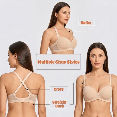 4 Pairs Bra Straps Replacement, 18mm Width Bra Strap Elastic Adjustable Bras Strap Holders for Slipping, Dress Straps for Strapless Dress-Removable, Multi Color (White/Black/Gray/Nude) in Saudi Arabia