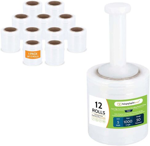 Mini Stretch Wrap for Packing with Handles, 12 Pack, 5 Inch x 1000 Feet, 50 Gauge, Durable Clear Plastic wrap for Moving, Packing wrap Plastic roll Also a Furniture Wrap in Saudi Arabia