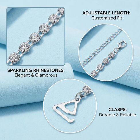 2 pairs Bra Straps Decorative, Dress Straps for Strapless Dress, Rhinestone Bra Straps, Lingerie Straps, Set of Four Crystal Shoulder Straps for Summer Wear in Kuwait
