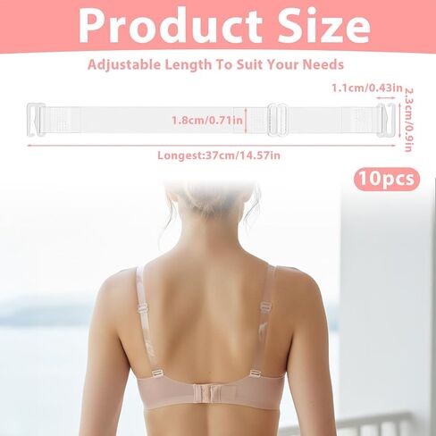 5 Pairs Invisible Clear Bra Straps, Adjustable Transparent Shoulder Straps Non-Slip Bra Strap with Metal Hooks in Kuwait