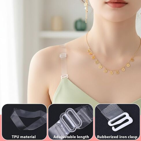 5 Pairs Invisible Clear Bra Straps, Adjustable Transparent Shoulder Straps Non-Slip Bra Strap with Metal Hooks in Kuwait