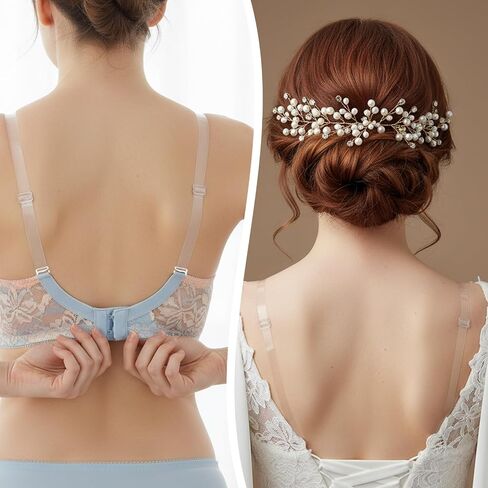 5 Pairs Invisible Clear Bra Straps, Adjustable Transparent Shoulder Straps Non-Slip Bra Strap with Metal Hooks in Kuwait