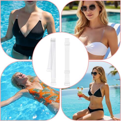 5 Pairs Invisible Clear Bra Straps, Adjustable Transparent Shoulder Straps Non-Slip Bra Strap with Metal Hooks in Kuwait