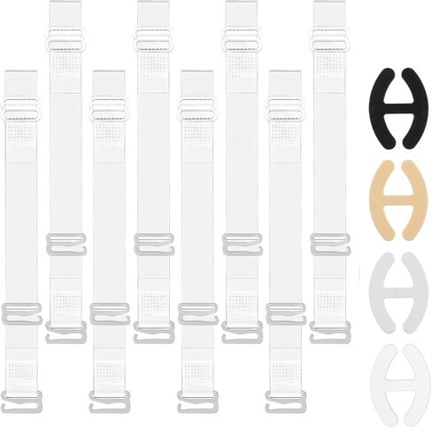 KALIONE Clear Bra Straps 4 Pairs Adjustable Shoulder Straps, 8Pcs H Shape Bra Strap Clips Adjustable Transparent Bras Strap Bras Clips to Make Racerback for Women Girls Strapless Dress in Kuwait