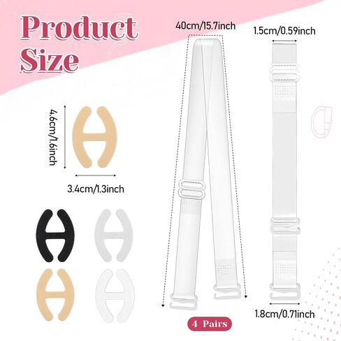 KALIONE Clear Bra Straps 4 Pairs Adjustable Shoulder Straps, 8Pcs H Shape Bra Strap Clips Adjustable Transparent Bras Strap Bras Clips to Make Racerback for Women Girls Strapless Dress in Kuwait