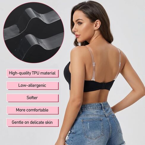 KALIONE Clear Bra Straps 4 Pairs Adjustable Shoulder Straps, 8Pcs H Shape Bra Strap Clips Adjustable Transparent Bras Strap Bras Clips to Make Racerback for Women Girls Strapless Dress in Kuwait