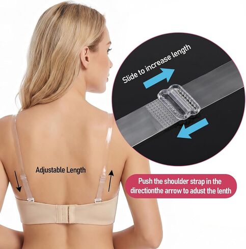 KALIONE Clear Bra Straps 4 Pairs Adjustable Shoulder Straps, 8Pcs H Shape Bra Strap Clips Adjustable Transparent Bras Strap Bras Clips to Make Racerback for Women Girls Strapless Dress in Kuwait