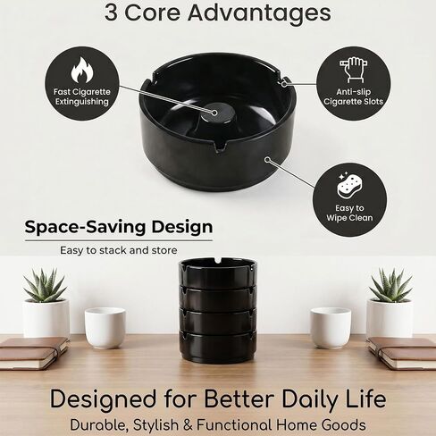 5Pcs Ash Tray Premium Plastic Ashtray with Fast Extinguishing Column 3 Anti Slip Cigarette Slots Stackable Ash Tray Easy Clean Desktop Ashtray for Home Office Patio Bar Durable Smoker Gift in Saudi Arabia