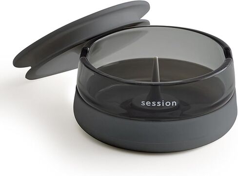 Session Goods Ashtray with Silicone Lid - Outdoor Ashtray with Replaceable Design Made with Premium Borosilicate Glass Material, Portable and Easy to Clean - Ideal for Indoor & Outdoor in Saudi Arabia