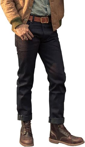 Red Tornado Vintage 14.5oz Black Men's Jeans Slim Fit Straight Leg Raw Selvedge Denim Pants One Wash Jean Preshrink in Saudi Arabia