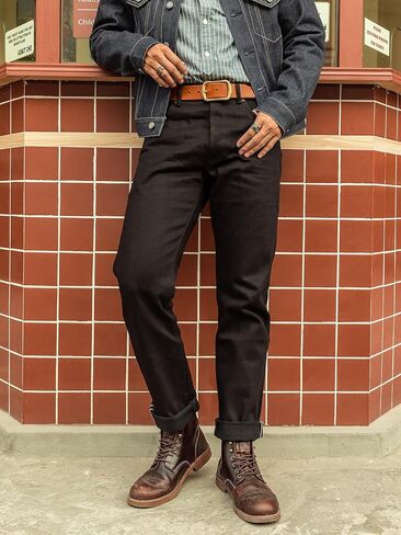 Red Tornado Vintage 14.5oz Black Men's Jeans Slim Fit Straight Leg Raw Selvedge Denim Pants One Wash Jean Preshrink in Saudi Arabia