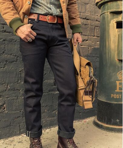 Red Tornado Vintage 14.5oz Black Men's Jeans Slim Fit Straight Leg Raw Selvedge Denim Pants One Wash Jean Preshrink in Saudi Arabia