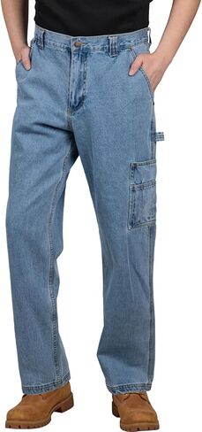 WORK IDEA Men’s Heavy-Duty Carpenter Work Jeans - Cotton Denim with Multiple Utility Pockets & Hammer Loop in Kuwait