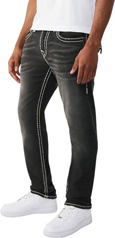 بنطال جينز روكو سوبر تي فلاب 32 بوصة من True Religion للرجال - 98% قطن، 2% ألياف لدنة، تفاصيل جيب بغطاء قلاب in Kuwait