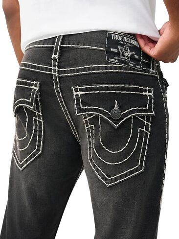 بنطال جينز روكو سوبر تي فلاب 32 بوصة من True Religion للرجال - 98% قطن، 2% ألياف لدنة، تفاصيل جيب بغطاء قلاب in Kuwait