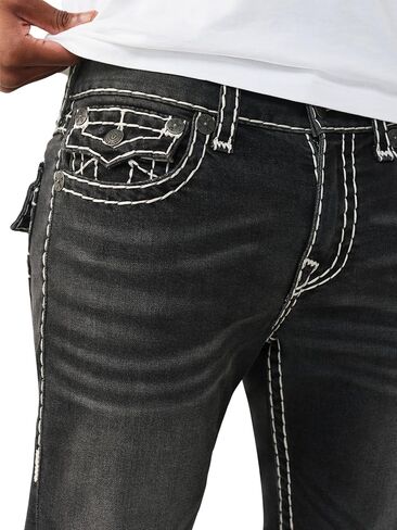 بنطال جينز روكو سوبر تي فلاب 32 بوصة من True Religion للرجال - 98% قطن، 2% ألياف لدنة، تفاصيل جيب بغطاء قلاب in Kuwait