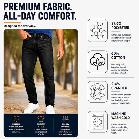 Galaxy by Harvic Mens Jeans 3-Pack Flex Stretch Slim Straight Pants - 5 Pocket Comfort Stretch Jeans for Men, Sizes 30-42 in Kuwait
