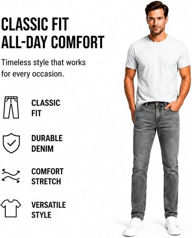 Galaxy by Harvic Mens Jeans 3-Pack Flex Stretch Slim Straight Pants - 5 Pocket Comfort Stretch Jeans for Men, Sizes 30-42 in Kuwait