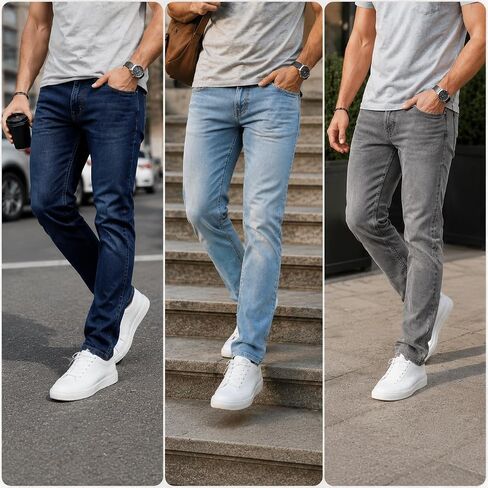 Galaxy by Harvic Mens Jeans 3-Pack Flex Stretch Slim Straight Pants - 5 Pocket Comfort Stretch Jeans for Men, Sizes 30-42 in Kuwait