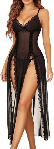 DITSONEO Ladies' Underwear, See-Through Baby Dress, Sexy Exotic Lace Shoulder Strap V-neck Pajamas, Side-Opening Pajamas in Saudi Arabia