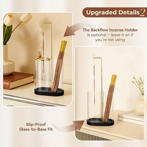 3 in 1 Incense Holder for Sticks Upside Down Anti-Ash Incense Burner with Glass Ash Catcher Backflow Cone Incense Diffuser with Adjustable Threaded Mounting for Mediation Yoga Spa Gifts Home Decor in Kuwait