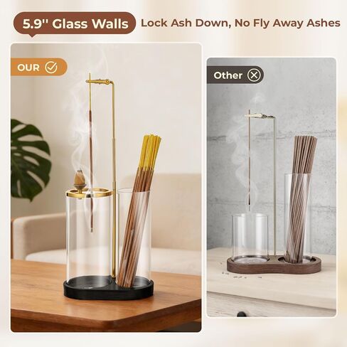 3 in 1 Incense Holder for Sticks Upside Down Anti-Ash Incense Burner with Glass Ash Catcher Backflow Cone Incense Diffuser with Adjustable Threaded Mounting for Mediation Yoga Spa Gifts Home Decor in Kuwait