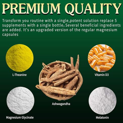 VPKIN Magnesium Ashwagandha Supplement,Magnesium Glycinate,Melatonin,L-Theanine Plus Vitamin D3,Gluten Free,120 Capsules in Saudi Arabia