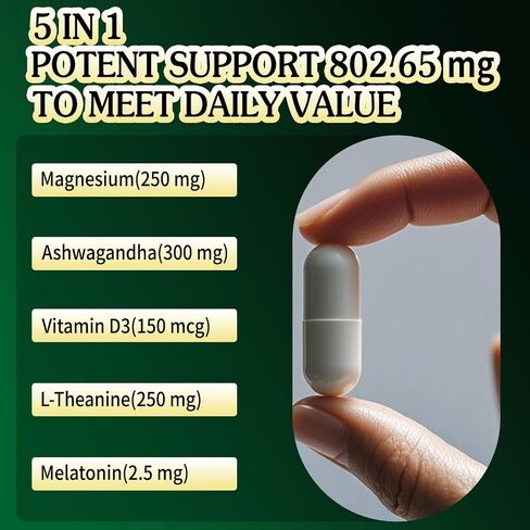 VPKIN Magnesium Ashwagandha Supplement,Magnesium Glycinate,Melatonin,L-Theanine Plus Vitamin D3,Gluten Free,120 Capsules in Saudi Arabia