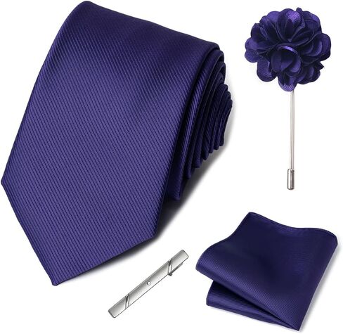 joy alice Solid Ties for Man Pure Color Men's Tie Set with Lapel Pin Pocket Square Tie Clip in Kuwait